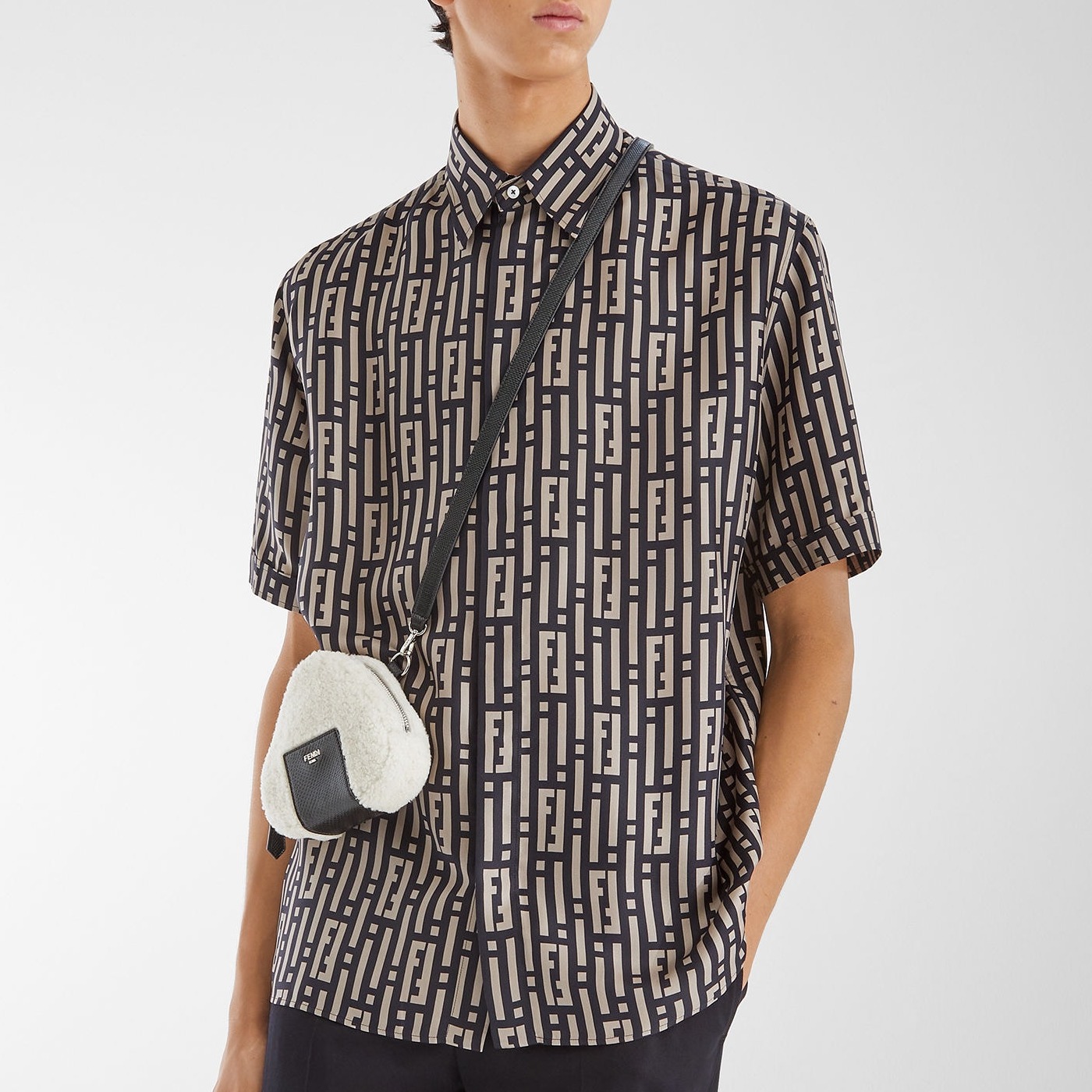 FENDI white sheepskin rice ball bag